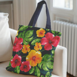 Levendig tropisch bloemenpatroon tote bag