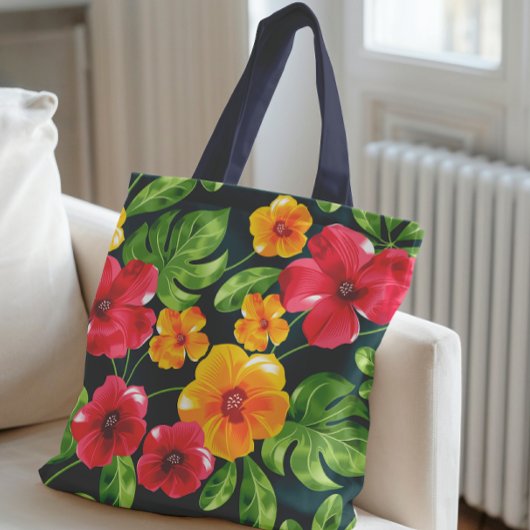 Levendig tropisch bloemenpatroon tote bag