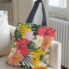 Levendig tropisch bloemenpatroon tote bag
