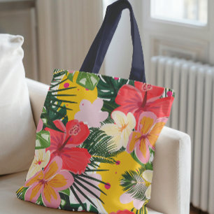 Levendig tropisch bloemenpatroon tote bag