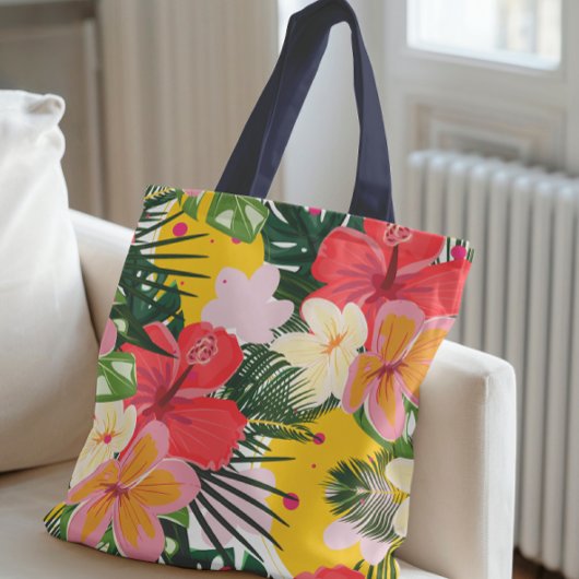 Levendig tropisch bloemenpatroon tote bag