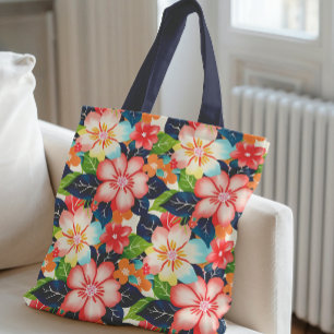 Levendig tropisch bloemenpatroon tote bag