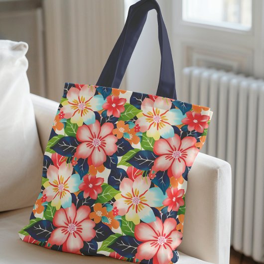 Levendig tropisch bloemenpatroon tote bag
