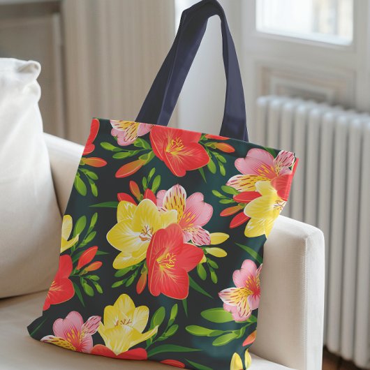 Levendig tropisch bloemenpatroon tote bag