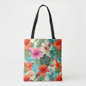 Levendig tropisch bloemenpatroon tote bag (Voorkant)
