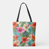 Levendig tropisch bloemenpatroon tote bag (Achterkant)