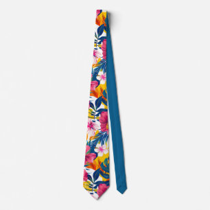 Levendig Tropisch Bloemmotief Trendy Eilandontwerp Stropdas
