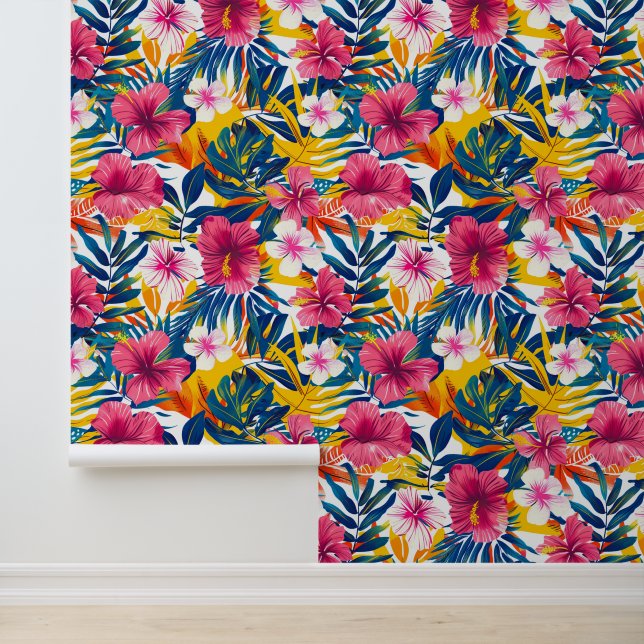 Levendig Tropisch Bloemparadijs Patroonontwerp Behang (Applicatie)