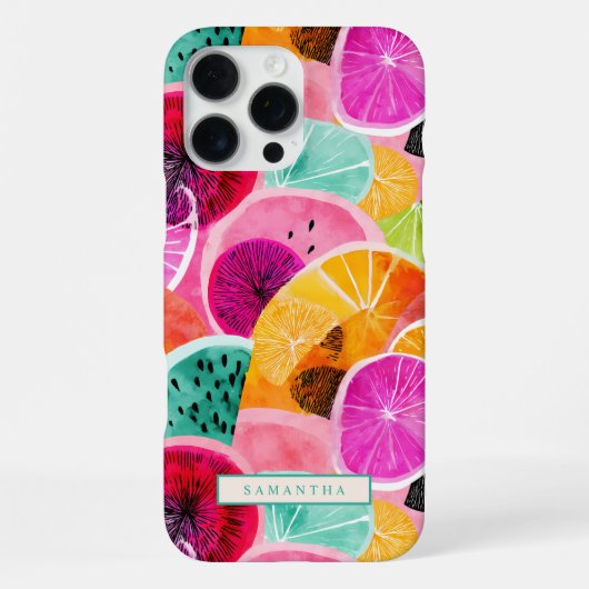 Levendig Tropisch Citrus Slice Patroon iPhone Hoesje (Achterkant)