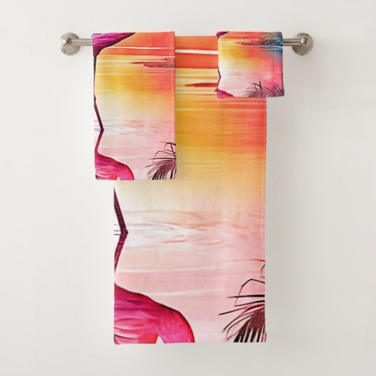 Levendig Tropisch Flamingo Glow Design Bad Handdoek (Insitu)