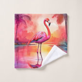 Levendig Tropisch Flamingo Glow Design Bad Handdoek (Wasdoekje)