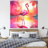 Levendig Tropisch Flamingo Glow Design Canvas Afdruk (Insitu (Slaapkamer))