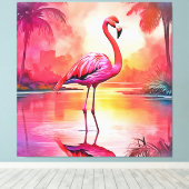 Levendig Tropisch Flamingo Glow Design Canvas Afdruk (Insitu (Houten vloer))
