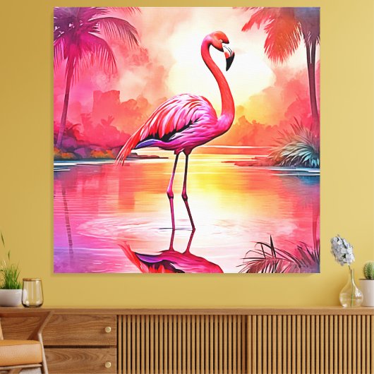 Levendig Tropisch Flamingo Glow Design Canvas Afdruk (Insitu (Woonkamer))