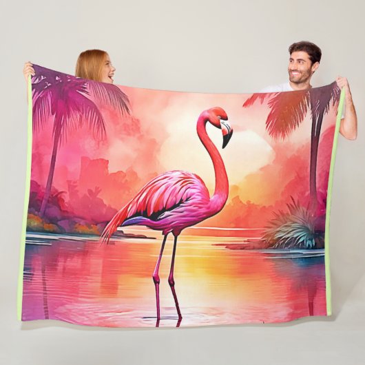 Levendig Tropisch Flamingo Glow Design Fleece Deken (In situ)