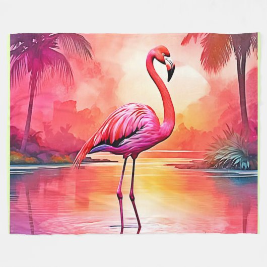 Levendig Tropisch Flamingo Glow Design Fleece Deken (Voorkant (Horizontaal))