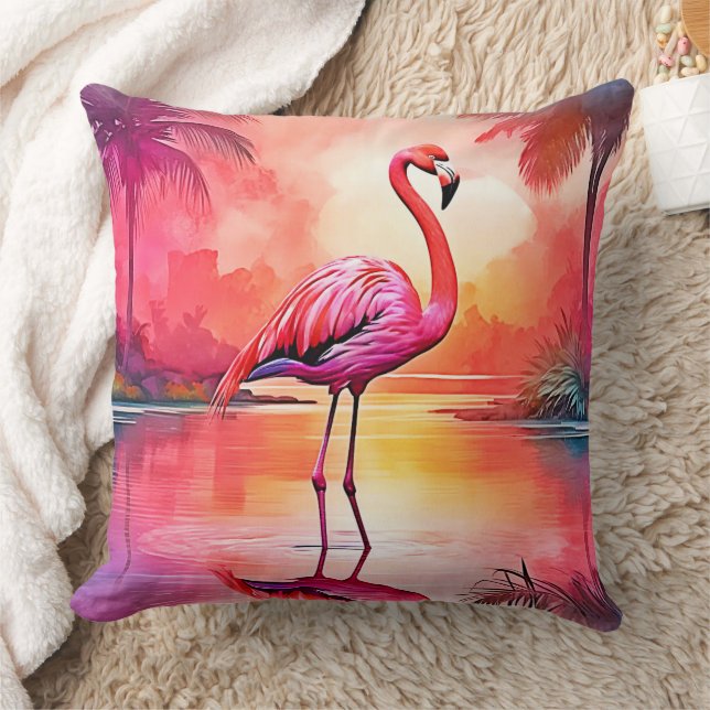 Levendig Tropisch Flamingo Glow Design Kussen (Deken)