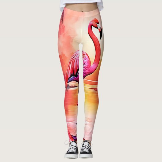 Levendig Tropisch Flamingo Glow Design Leggings (Voorkant)