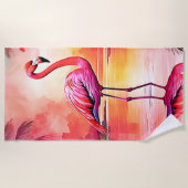 Levendig Tropisch Flamingo Glow Design Strandlaken (Voorkant)