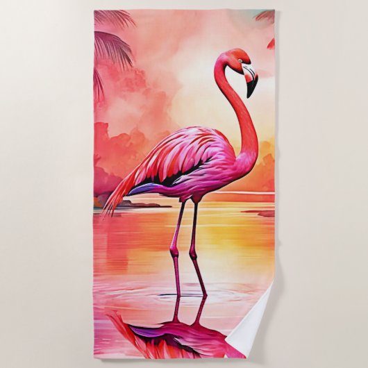Levendig Tropisch Flamingo Glow Design Strandlaken (Voorkant)