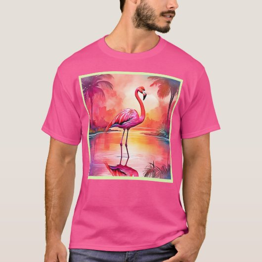 Levendig Tropisch Flamingo Glow Design T-shirt (Voorkant)