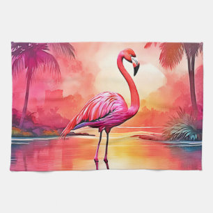 Levendig Tropisch Flamingo Glow Design Theedoek