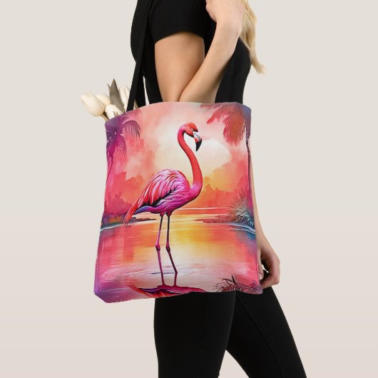 Levendig Tropisch Flamingo Glow Design Tote Bag (Dichtbij)