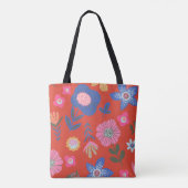 Levendig Tropisch Floral rood, aangepast script Tote Bag (Achterkant)