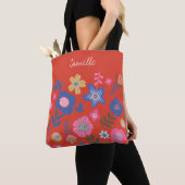Levendig Tropisch Floral rood, aangepast script Tote Bag (Dichtbij)