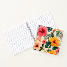 Levendig Tropisch Hibiscus Bloemig Naadloos Patroo Notitieboek
