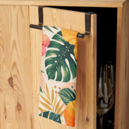 Levendig Tropisch Hibiscus Bloemig Naadloos Patroo Theedoek