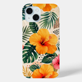 Levendig Tropisch Hibiscus Bloemmotief Naadloos Pa iPhone 15 Case