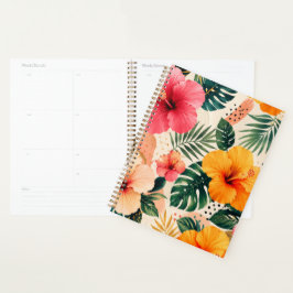 Levendig Tropisch Hibiscus Bloemmotief Naadloos Pa Planner