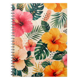 Levendig Tropisch Hibiscus Bloempatroon Foto Notitieboek