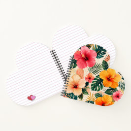 Levendig Tropisch Hibiscus Bloempatroon Hart Notitieboek