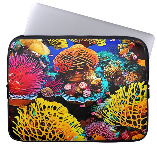 Levendig Tropisch Koraal Tuin Design Laptop Sleeve (Voorkant)