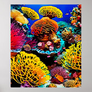 Levendig Tropisch Koraal Tuin Design Poster