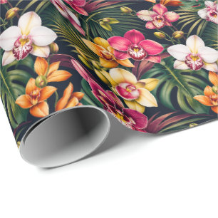Levendig Tropisch Orchideeënblad Cadeaupapier