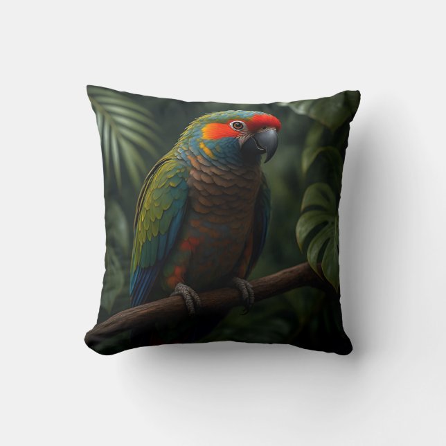 Levendig Tropisch Papegaai Jungle Portret Kussen (Voorkant)