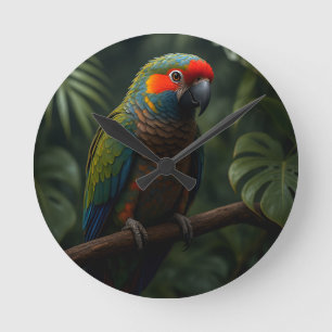 Levendig Tropisch Papegaai Jungle Portret Ronde Klok