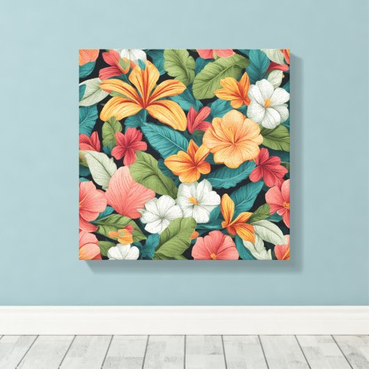 Levendig tropisch paradijs naadloos patroon canvas afdruk (Insitu (Houten vloer))