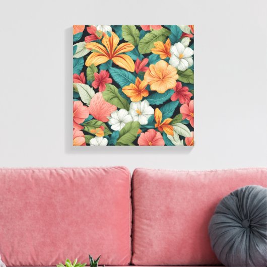 Levendig tropisch paradijs naadloos patroon canvas afdruk (Insitu (Woonkamer))