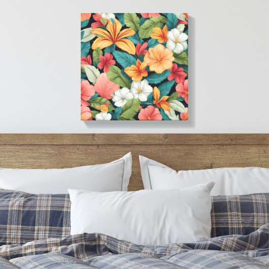 Levendig tropisch paradijs naadloos patroon canvas afdruk (Insitu (Slaapkamer))