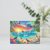 Levendig Tropisch Paradijs Schilderij Briefkaart (Staand voorkant)