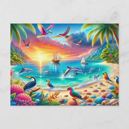 Levendig Tropisch Paradijs Schilderij Briefkaart (Voorkant)