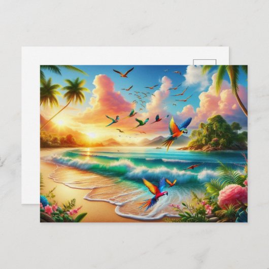 Levendig Tropisch Paradijs Schilderij Briefkaart (Voorkant / Achterkant)