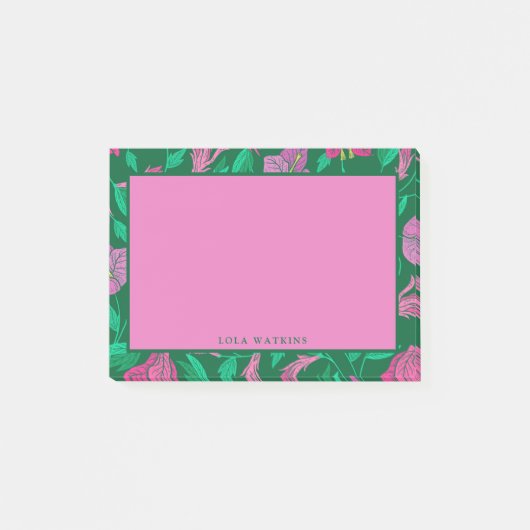 Levendig tropisch roze en groen bloemmotief post-it® notes (Voorkant)