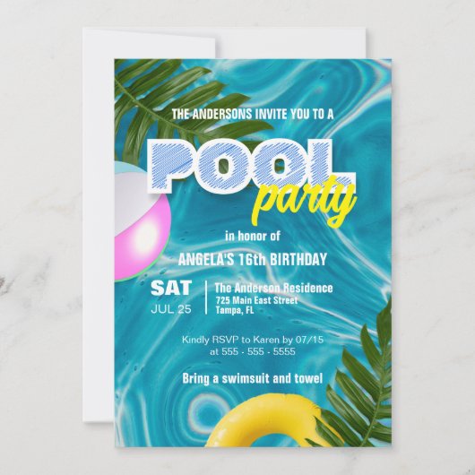 Levendig Tropisch Verjaardag Zomer Pool Party Kaart (Voorkant)