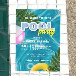Levendig Tropisch Verjaardag Zomer Pool Party Kaart