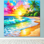 Levendig Tropisch Zonsondergang Schilderen met Gol Canvas Afdruk (Insitu (Houten vloer))